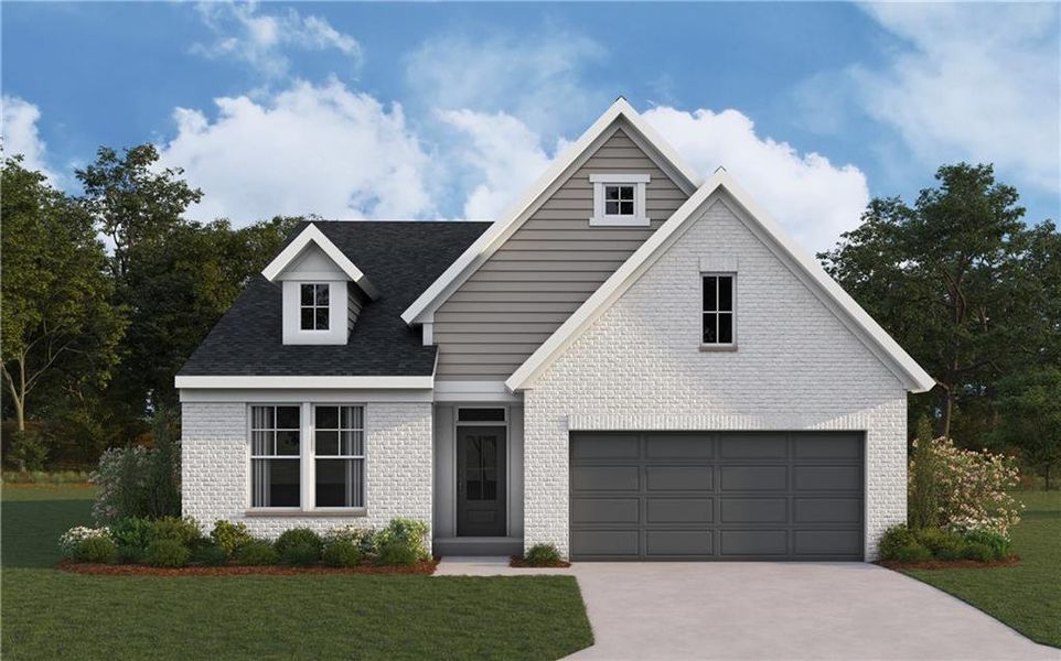 Front exterior of a new home in Pickens Bluff, Hiram, GA, highlighting curb appeal (Image 1). Front exterior of a new home in Pickens Bluff, Hiram, GA, highlighting curb appeal (Image 1).