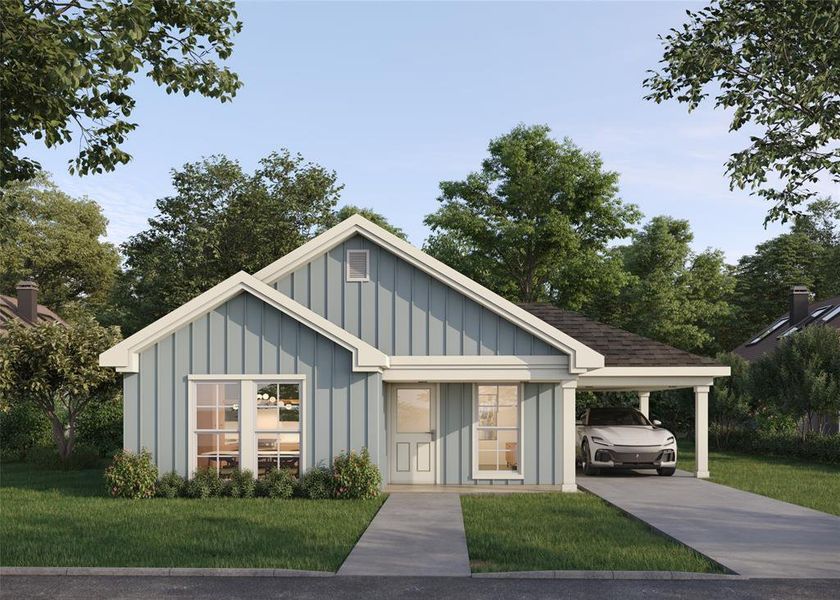 View of front of house featuring a front yard and a carport