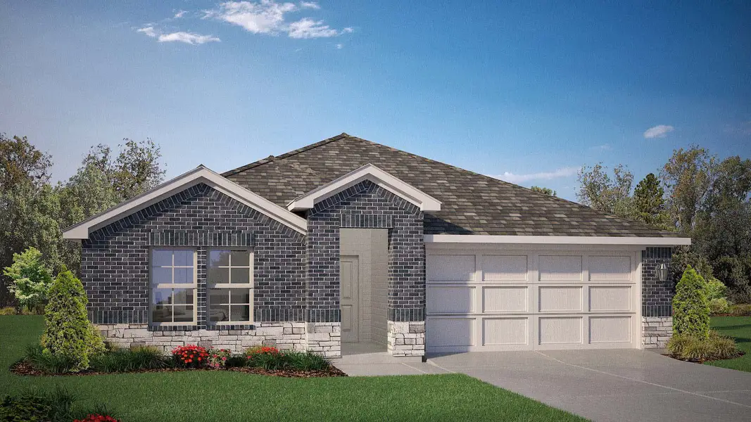 Front exterior of a new home in Bella Vista, Granbury, TX, highlighting curb appeal (Image 1). Front exterior of a new home in Bella Vista, Granbury, TX, highlighting curb appeal (Image 1).