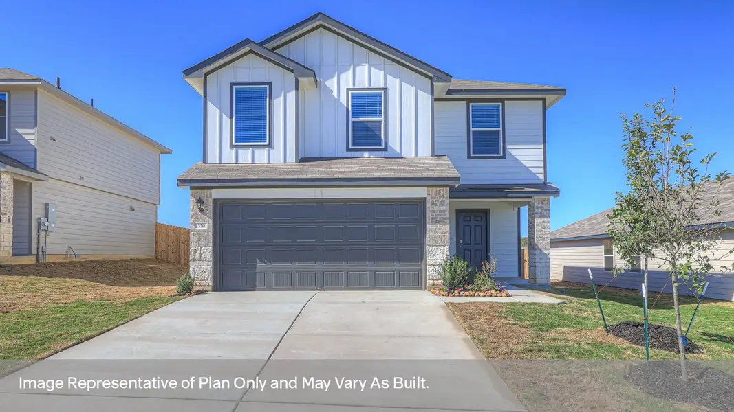Front exterior of a new home in Lantana, Lockhart, TX, highlighting curb appeal (Image 2). Front exterior of a new home in Lantana, Lockhart, TX, highlighting curb appeal (Image 2).