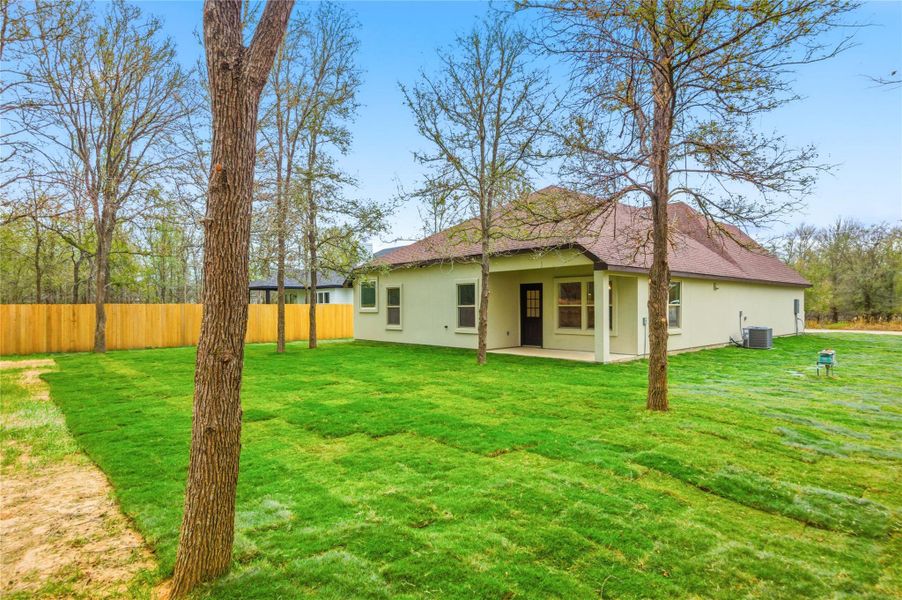 Back of property featuring a patio, stucco siding, and roof with shingles