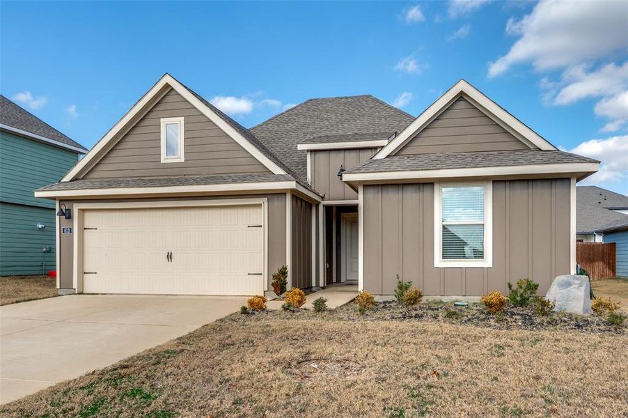 Front exterior of a new home in , Pilot Point, TX, highlighting curb appeal (Image 1). Front exterior of a new home in , Pilot Point, TX, highlighting curb appeal (Image 1).