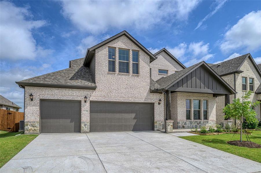 Front exterior of a new home in Stone River Glen, Royse City, TX, highlighting curb appeal (Image 21). Front exterior of a new home in Stone River Glen, Royse City, TX, highlighting curb appeal (Image 21).
