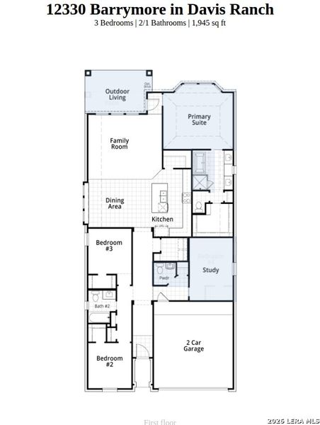 2D floor plan layout of this home in Davis Ranch, San Antonio, TX (Image 2).