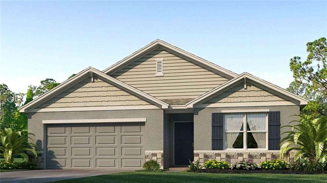 Front exterior of a new home in Abbott Park, Zephyrhills, FL, highlighting curb appeal (Image 1). Front exterior of a new home in Abbott Park, Zephyrhills, FL, highlighting curb appeal (Image 1).