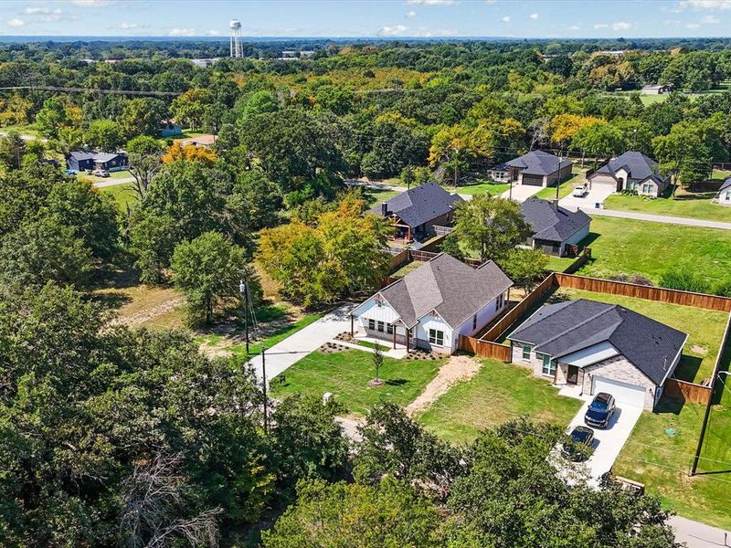 Aerial perspective of suburban area Aerial perspective of suburban area