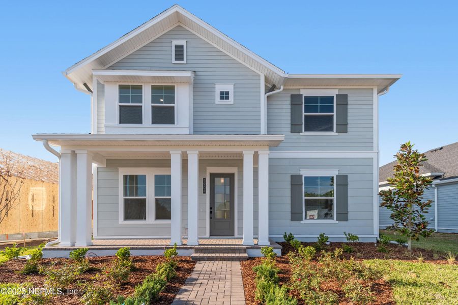 Front exterior of a new home in Seven Pines 50' Rear Entry, Jacksonville, FL, highlighting curb appeal (Image 2). Front exterior of a new home in Seven Pines 50' Rear Entry, Jacksonville, FL, highlighting curb appeal (Image 2).