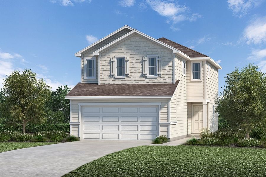 Front exterior of a new home in Spanish Trails Villas, San Antonio, TX, highlighting curb appeal (Image 1).