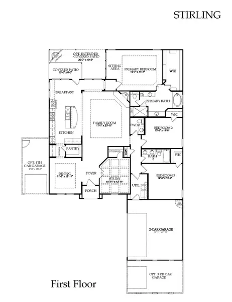 2D floor plan layout for the Stirling by Windsor Homes in Estates at Rockhill, Frisco, TX (Image 6).