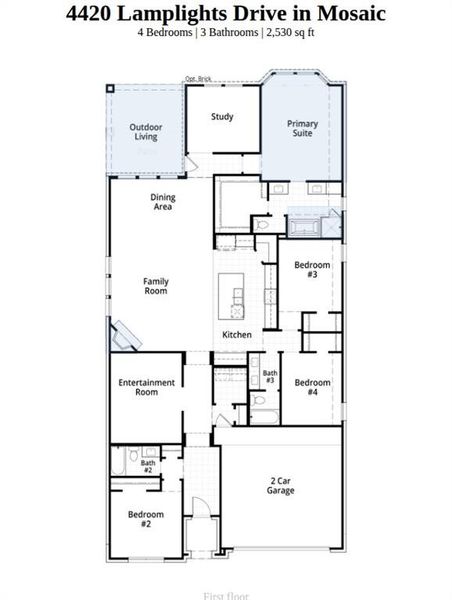 2D floor plan layout of this home in Mosaic, Prosper, TX (Image 4).