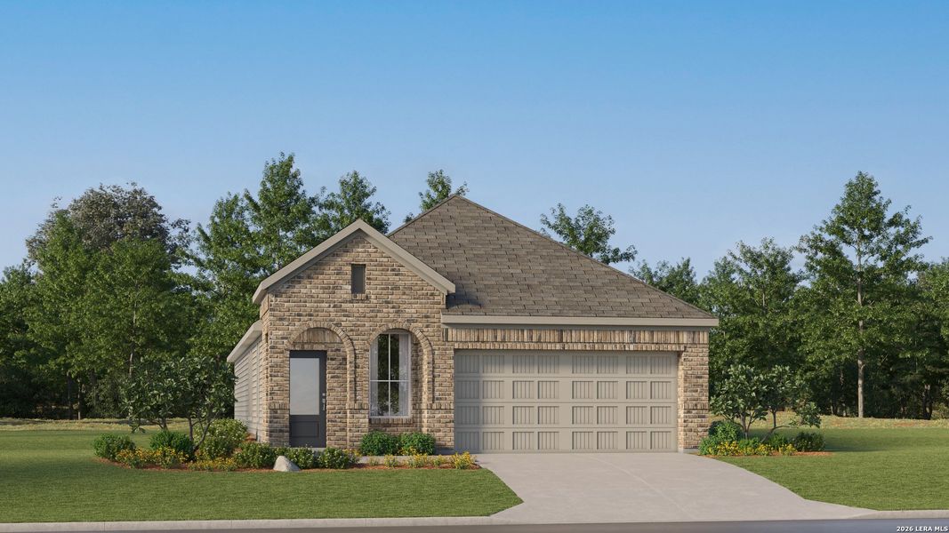 Front exterior of a new home in Stone Garden, Elmendorf, TX, highlighting curb appeal (Image 18). Front exterior of a new home in Stone Garden, Elmendorf, TX, highlighting curb appeal (Image 18).