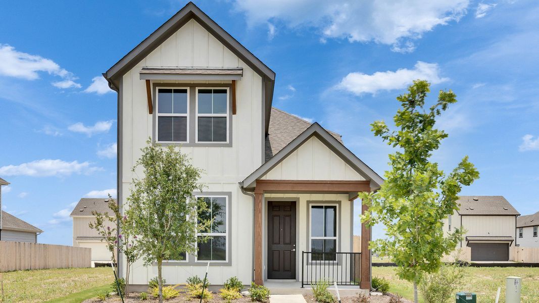 Representative exterior photo of a completed home built from the Brazos by DRB Homes in Spring Creek, Taylor, TX (Image 18). Representative exterior photo of a completed home built from the Brazos by DRB Homes in Spring Creek, Taylor, TX (Image 18).