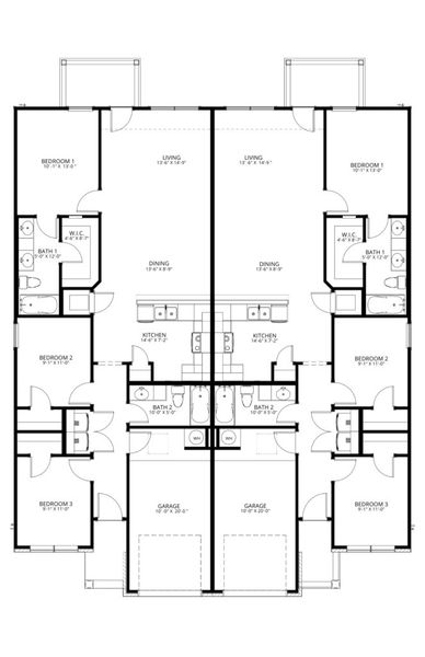 2D floor plan layout for the Nolan by Flintrock Builder in Ridge at Knob Creek Duplexes, Temple, TX (Image 3).