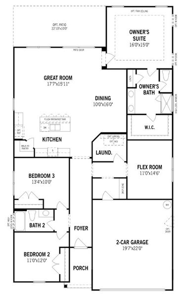 2D floor plan layout for the Glades by Mattamy Homes in Clarabella, Fuquay Varina, NC (Image 5).