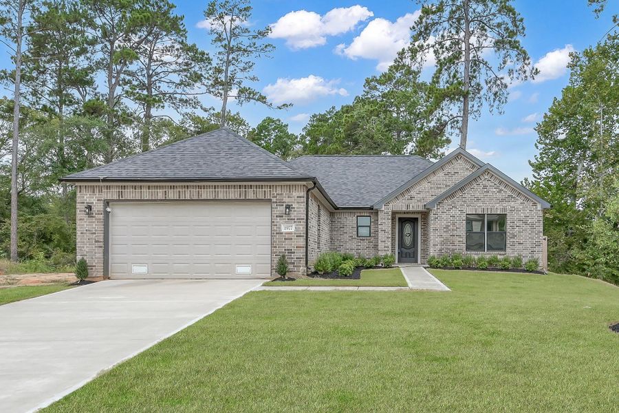This photo shows a charming brick home with a two-car garage and a well-maintained front lawn. The house features a gabled roof and a welcoming front entrance, surrounded by trees in a serene setting. This photo shows a charming brick home with a two-car garage and a well-maintained front lawn. The house features a gabled roof and a welcoming front entrance, surrounded by trees in a serene setting.