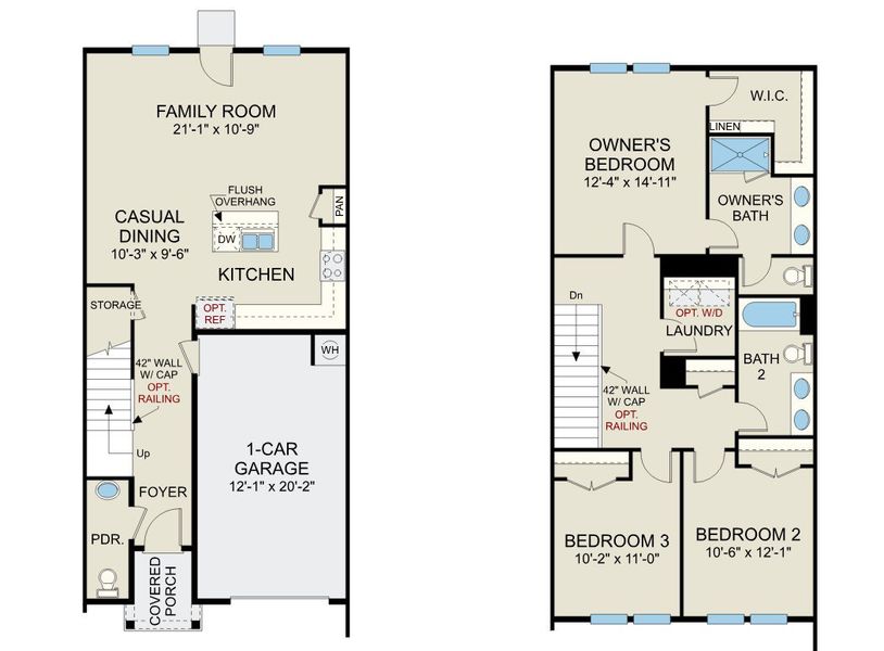 2D floor plan layout for the Fairview - Townhomes by Dream Finders Homes in The Towns at North Lakes, Fuquay Varina, NC (Image 3).