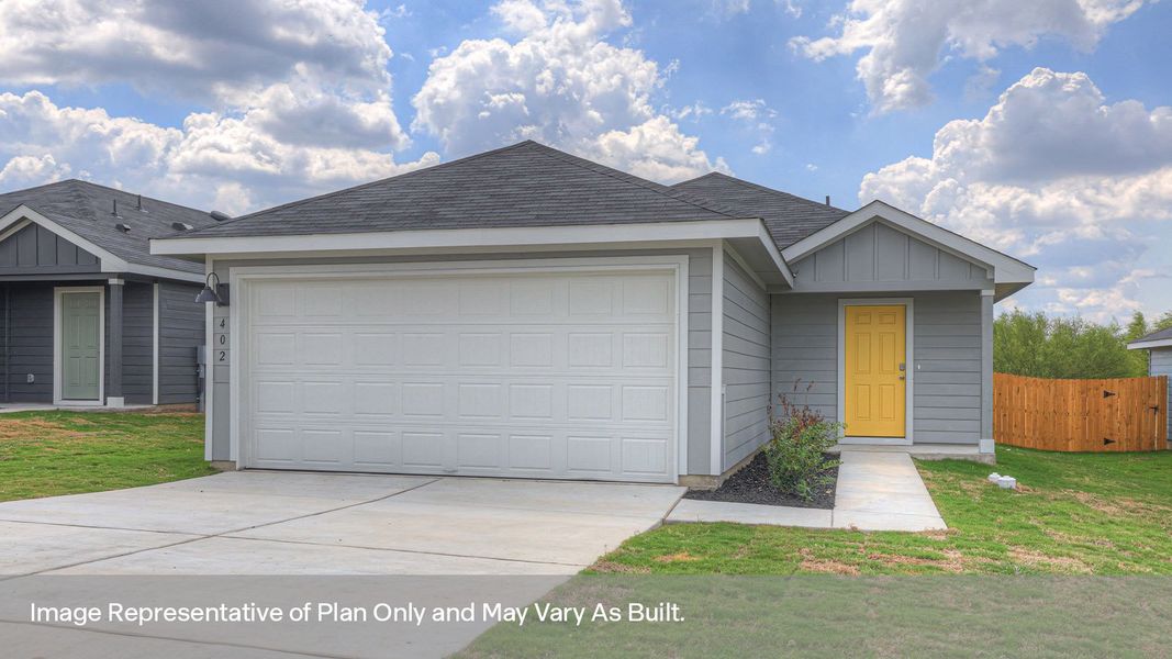 Representative exterior photo of a completed home built from the The Atlanta by D.R. Horton in Sunset Oaks, Maxwell, TX (Image 1).