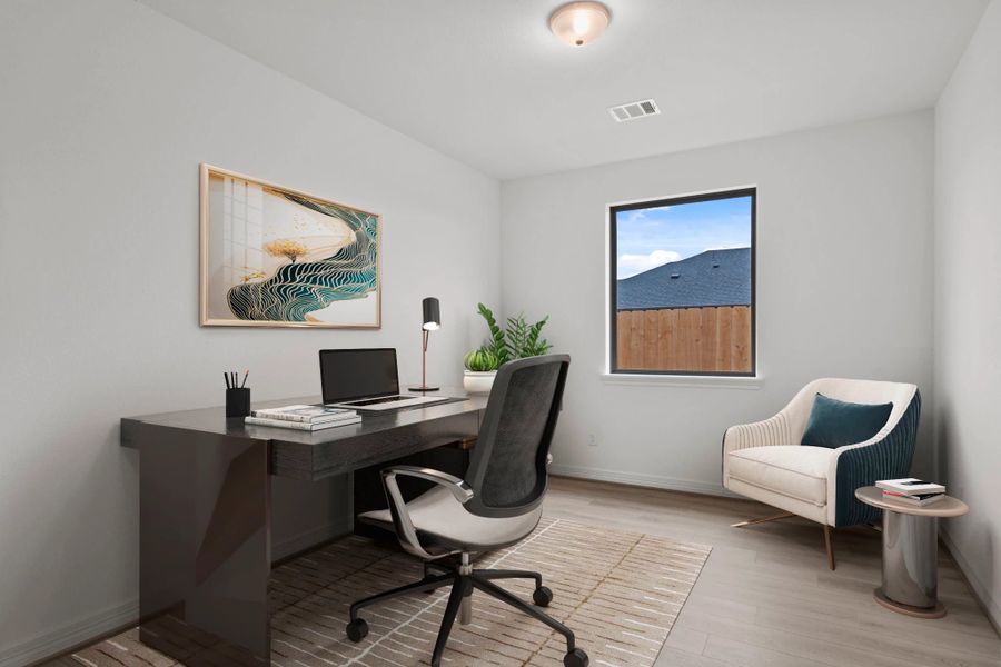 Study.  Sample product photo. Actual exterior and interior selections may vary by homesite. Photo may be virtually staged.