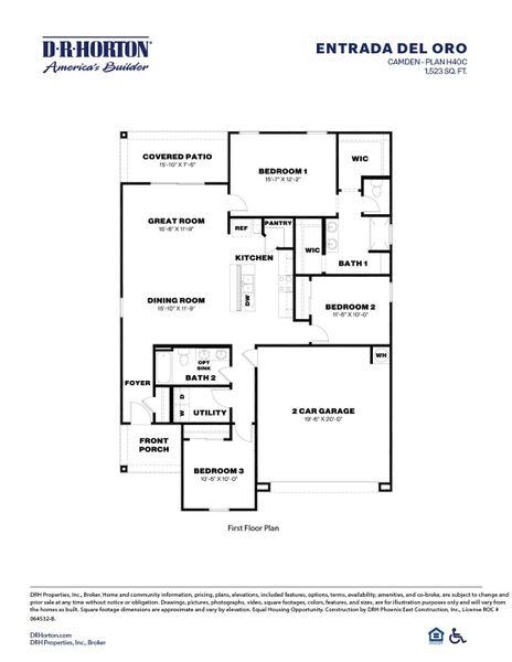 2D floor plan layout for the Camden by D.R. Horton in Entrada Del Oro, Gold Canyon, AZ (Image 3). 2D floor plan layout for the Camden by D.R. Horton in Entrada Del Oro, Gold Canyon, AZ (Image 3).