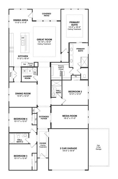 2D floor plan layout for the Warren by K. Hovnanian® Homes in Harvest Pointe, Needville, TX (Image 3). 2D floor plan layout for the Warren by K. Hovnanian® Homes in Harvest Pointe, Needville, TX (Image 3).
