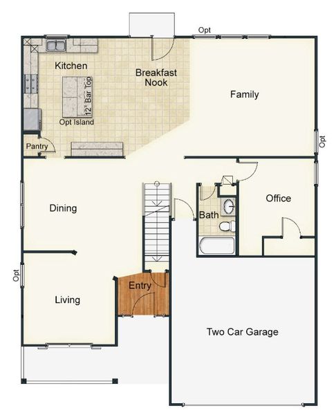 2D floor plan layout for the Fairfield by Keystone Homes NC in Royal Pines, Trinity, NC (Image 6).