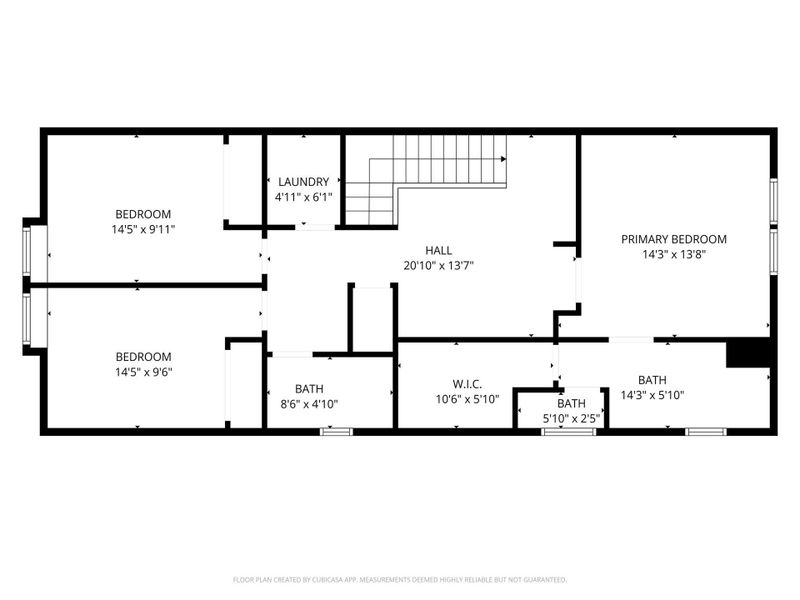 This floor plan showcases a spacious layout with three bedrooms, including a primary bedroom with an en-suite bath. There's a large hall, a laundry area, and an additional bath. The design offers ample space with a walk-in closet for convenience.