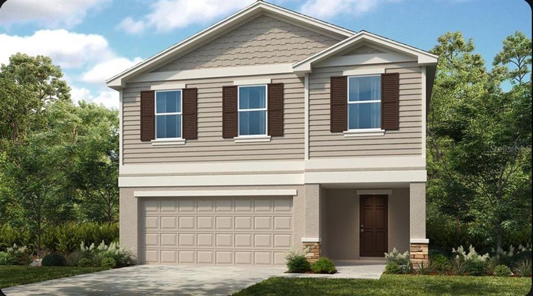 Front exterior of a new home in Coasterra Community Group Page, Palmetto, FL, highlighting curb appeal (Image 1). Front exterior of a new home in Coasterra Community Group Page, Palmetto, FL, highlighting curb appeal (Image 1).