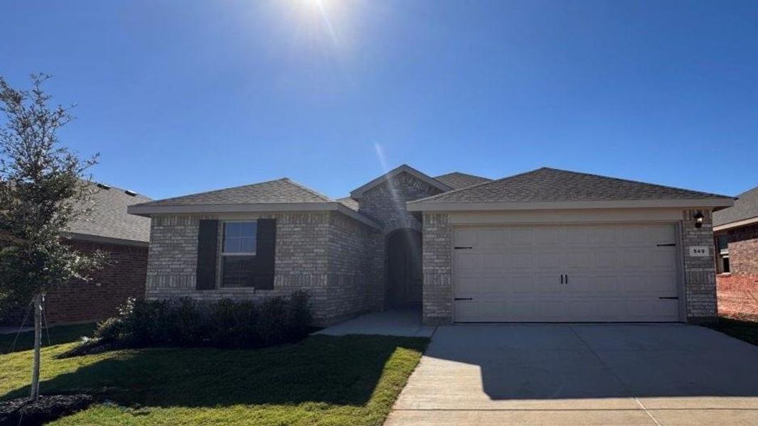 Front Elevation - D.R. Horton's Huntsville Floorplan Elevation A - All Home and community information, including pricing, included features, terms, availability and amenities, are subject to change at any time without notice or obligation. All Drawings, pictures, photographs, video, square footages, floor plans, elevations, features, colors and sizes are approximate for illustration purposes only and will vary from the homes as built.