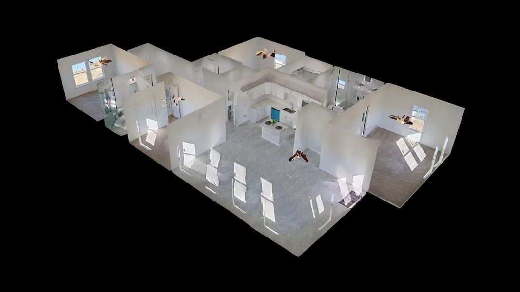 This is a 3D model of a modern, open-concept home layout featuring multiple rooms, including a kitchen, living area, and bedrooms. The design emphasizes spaciousness and natural light. This is a 3D model of a modern, open-concept home layout featuring multiple rooms, including a kitchen, living area, and bedrooms. The design emphasizes spaciousness and natural light.