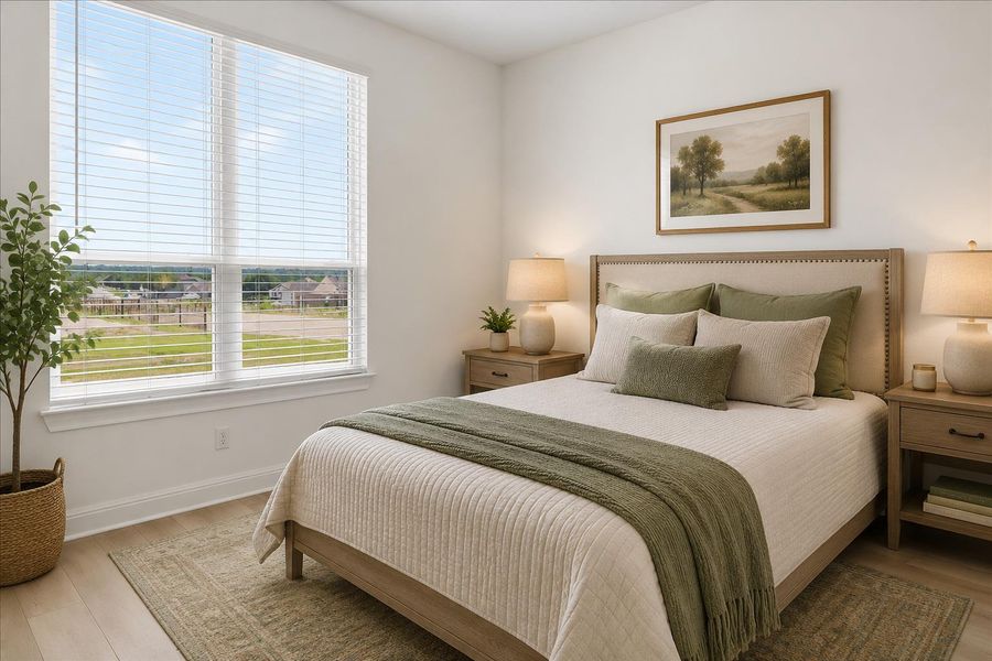 Virtually staged. A naturally illuminated bedroom offers peaceful slumber with a spacious window overlooking the verdant landscape. Virtually staged. A naturally illuminated bedroom offers peaceful slumber with a spacious window overlooking the verdant landscape.