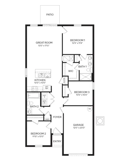 2D floor plan layout for the Greenbriar by D.R. Horton in Woodside at Ormond Station, Ormond Beach, FL (Image 3). 2D floor plan layout for the Greenbriar by D.R. Horton in Woodside at Ormond Station, Ormond Beach, FL (Image 3).