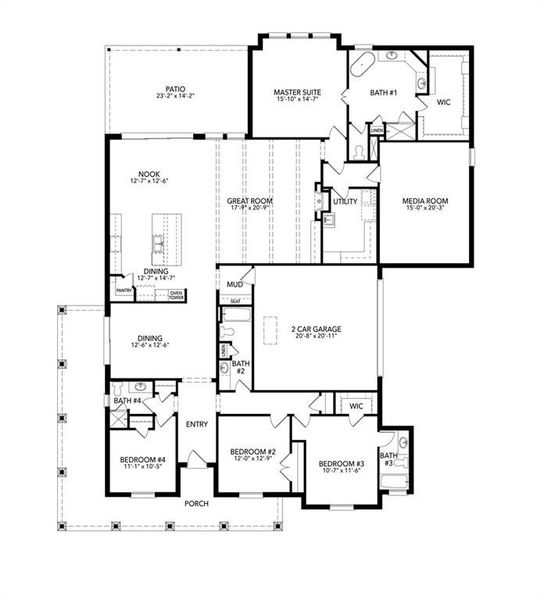 2D floor plan layout of this home in Settler's Glen, New Fairview, TX (Image 5).