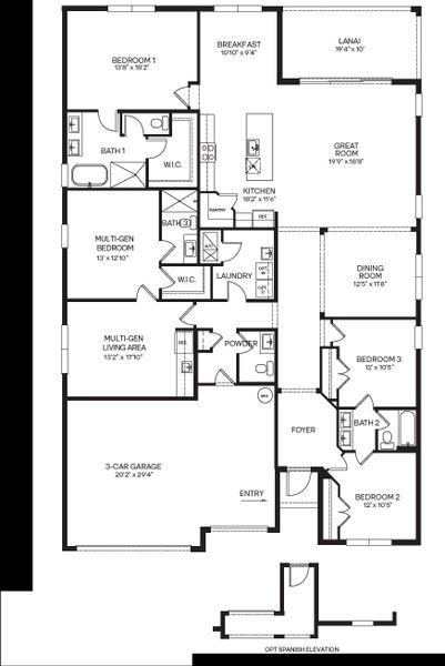 2D floor plan layout for the Camden by D.R. Horton in Aspen Estates, Homestead, FL (Image 3).