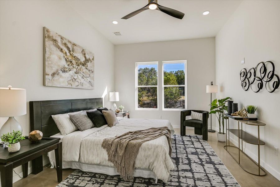 Bedroom featuring recessed lighting and ceiling fan