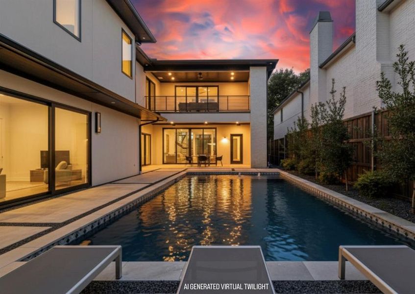 Rear view of house with stucco siding, a patio area, and a balcony Rear view of house with stucco siding, a patio area, and a balcony