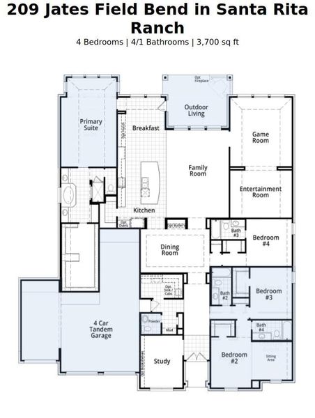 2D floor plan layout of this home in Santa Rita Ranch: 90ft. lots, Liberty Hill, TX (Image 3). 2D floor plan layout of this home in Santa Rita Ranch: 90ft. lots, Liberty Hill, TX (Image 3).
