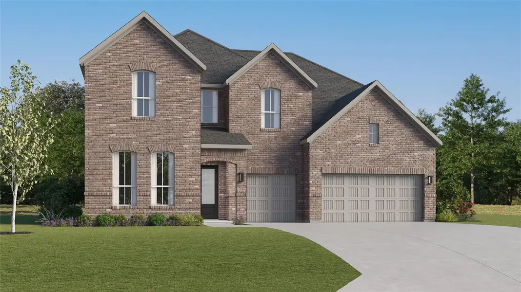Front exterior of a new home in Lively Ranch, Georgetown, TX, highlighting curb appeal (Image 22). Front exterior of a new home in Lively Ranch, Georgetown, TX, highlighting curb appeal (Image 22).