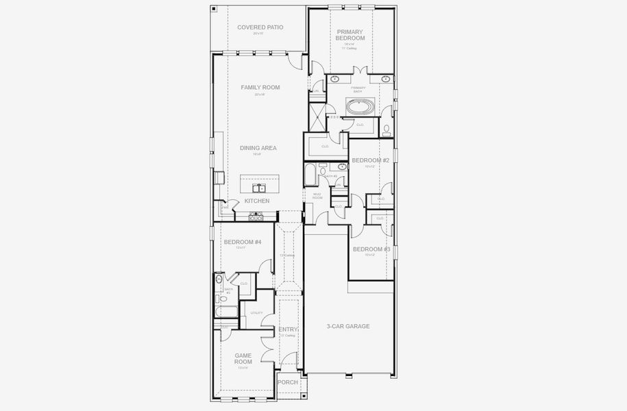 2D floor plan layout for the 2474W by Perry Homes in Juniper Springs 50', Lockhart, TX (Image 3).