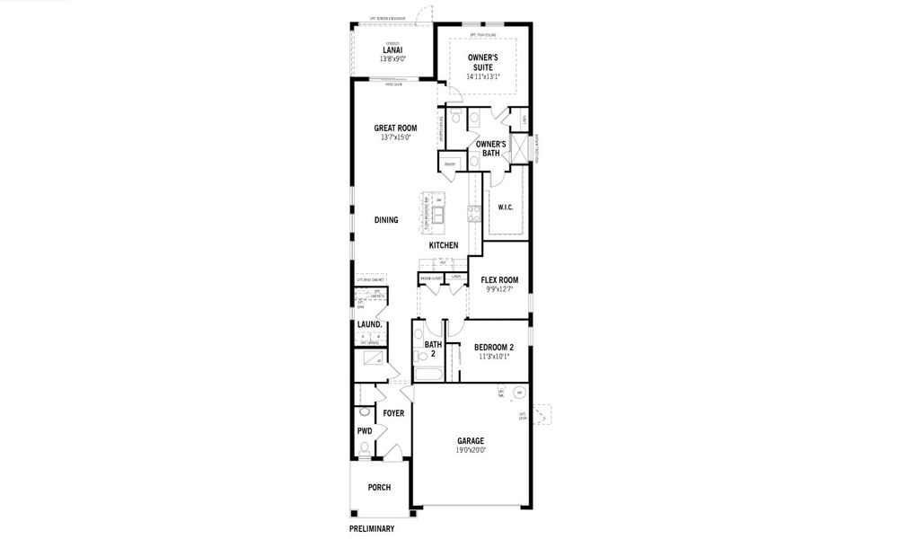 2D floor plan layout for the Pelican by Mattamy Homes in Wellen Park, Venice, FL (Image 3).