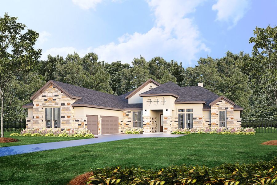 Representative exterior photo of a completed home built from the Savoy III by Giddens Homes in Clearwater Ranch, Liberty Hill, TX (Image 4).