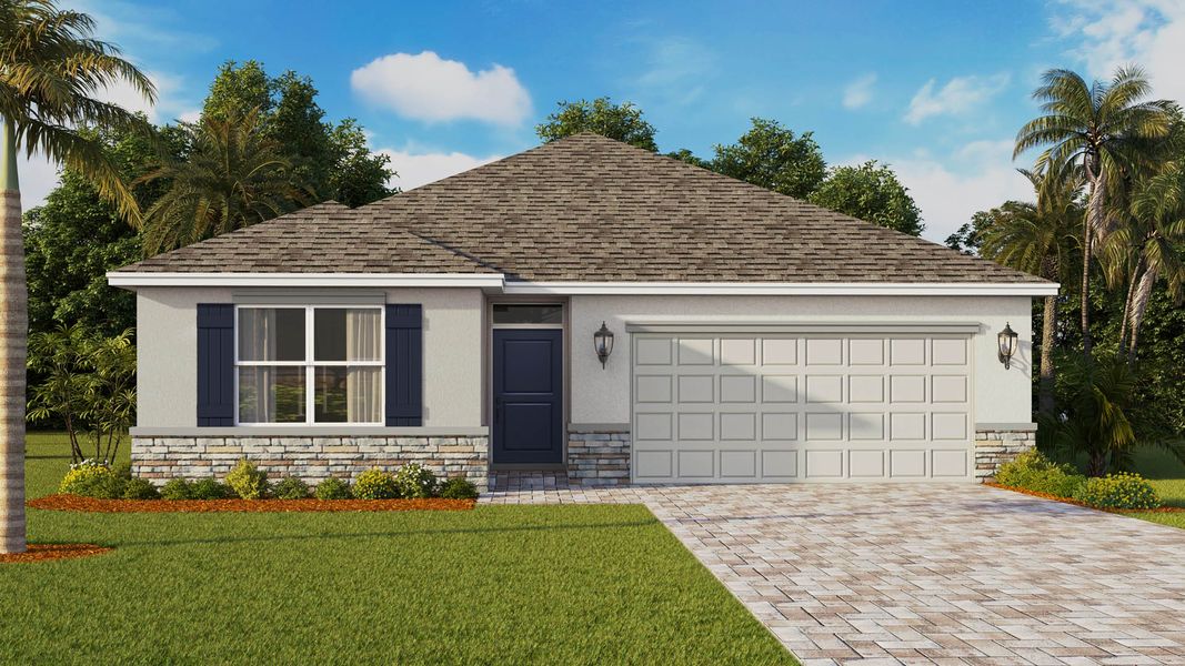 Representative exterior photo of a completed home built from the Lakeside by D.R. Horton in Creekside, Fort Pierce, FL (Image 2). Representative exterior photo of a completed home built from the Lakeside by D.R. Horton in Creekside, Fort Pierce, FL (Image 2).