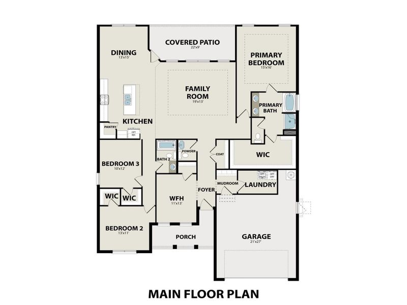 2D floor plan layout for the The Rockford C by Davidson Homes LLC in Meadow Ridge Estates, Josephine, TX (Image 3).