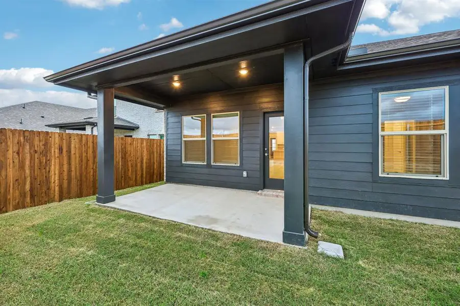 Exterior details and patio area of a home in Parks at Foster Crossing - Spring Series, Anna (Image 4).