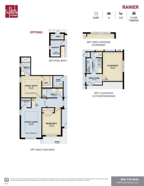2D floor plan layout for the Ranier by Park Square Residential in The Sanctuary at Seaire, Parrish, FL (Image 4).