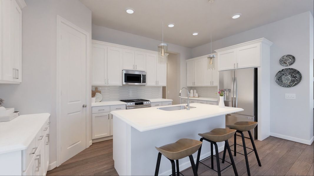 Representative furnished interior of a home built from the Dominic by New Home Co. in The Villas Collection at Novel, Austin (Image 8).