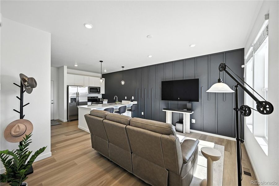 Custom board and batten living room accent wall