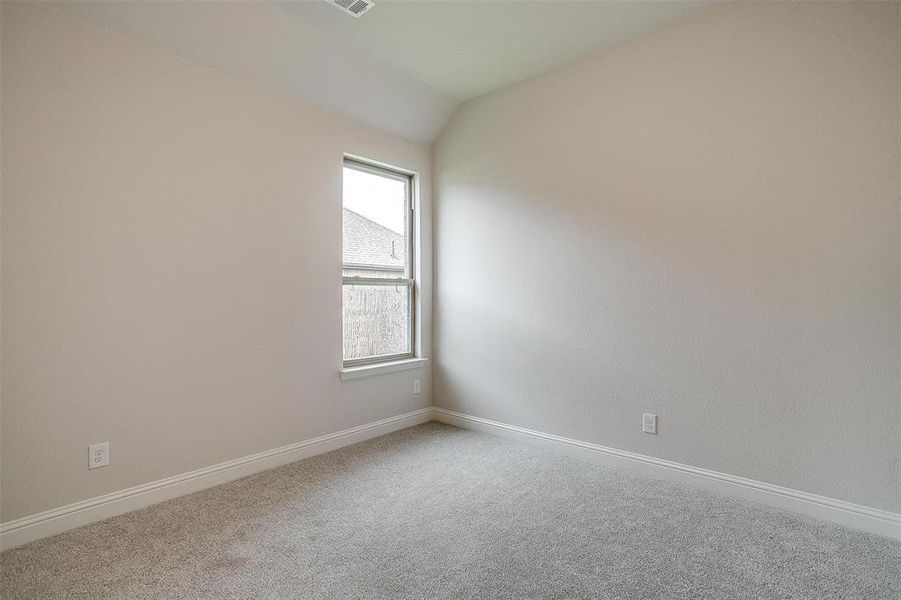 Carpeted empty room featuring lofted ceiling and a wealth of natural light