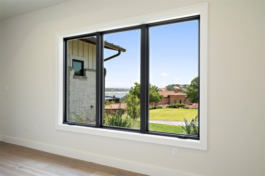 Detailed view of nearby water and wood finished floors