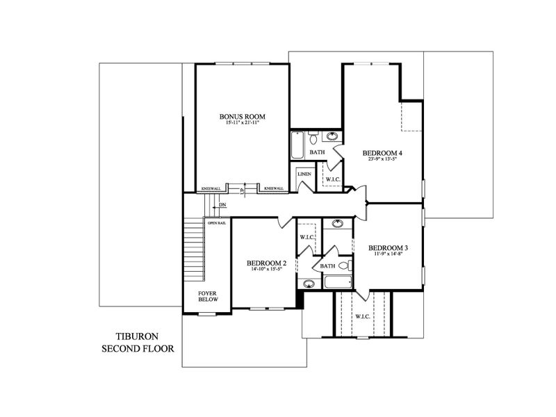 2D floor plan layout for the Tiburon by Peachtree Residential in White Post on Lake Lanier, Gainesville, GA (Image 2).