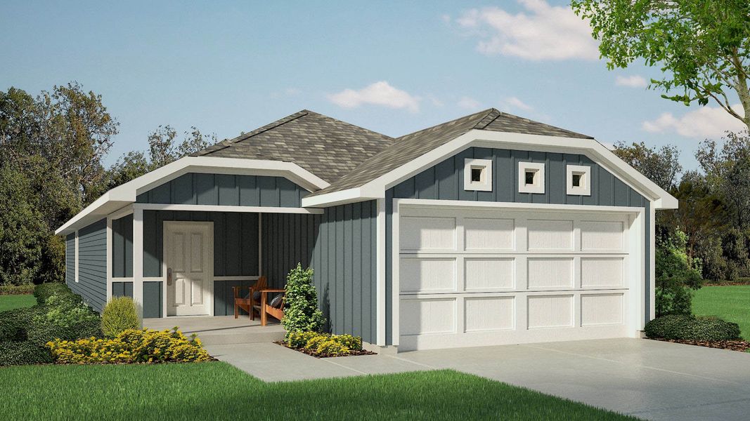 Representative exterior photo of a completed home built from the ESTERO by D.R. Horton in Sunnycreek, Crowley, TX (Image 1). Representative exterior photo of a completed home built from the ESTERO by D.R. Horton in Sunnycreek, Crowley, TX (Image 1).